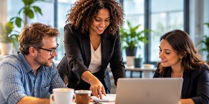 Business professionals collaborating on a project